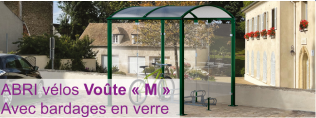 Abri vélos Voûte "M" avec bardages en verre