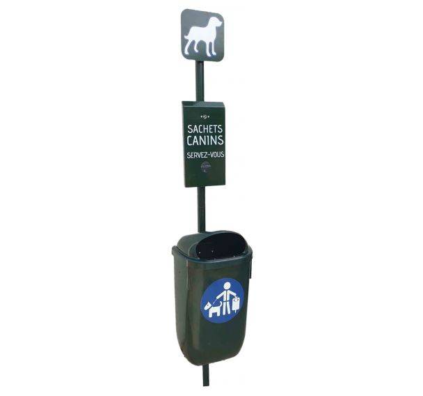 Bornes de propreté canine avec poubelle RAL 6009 VERT 